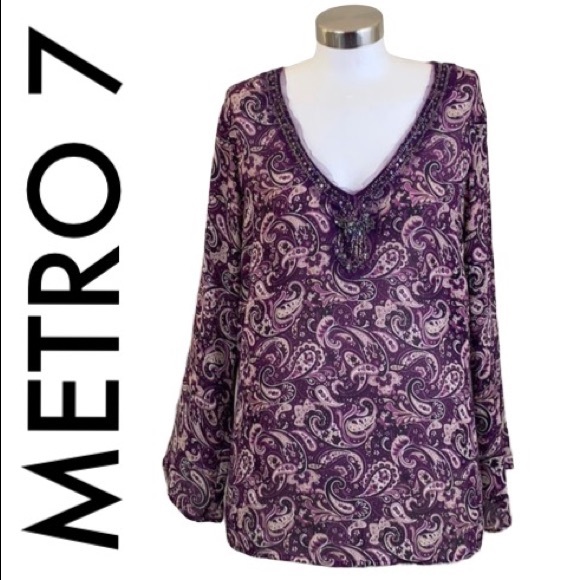 Metro 7 Tops - METRO 7 PURPLE EMBELLISHED TOP SIZE 0X